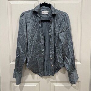 Sylvia Heisel Womens 100% Silk‎ Blouse Size 4 Blue Button-Up  Sleeve